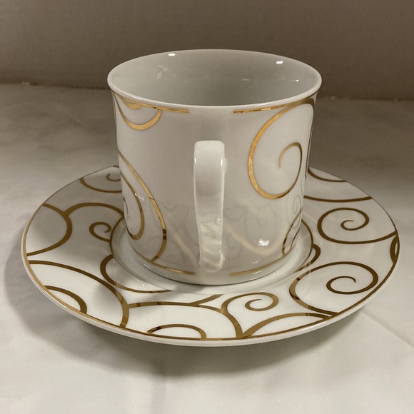 Pier 1 Gold Swirl Porcelain Cup and Saucer Set - Picture 4 of 10